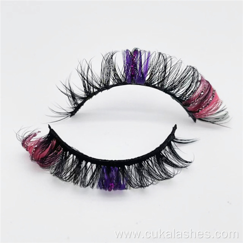 crisscross hot pink and purple russian glitter lashes